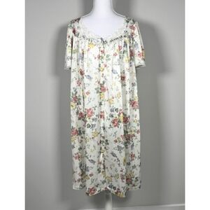 Vintage Vanity Fair Nylon Housecoat Floral Robe L Cottagecore Prairie Grannycore